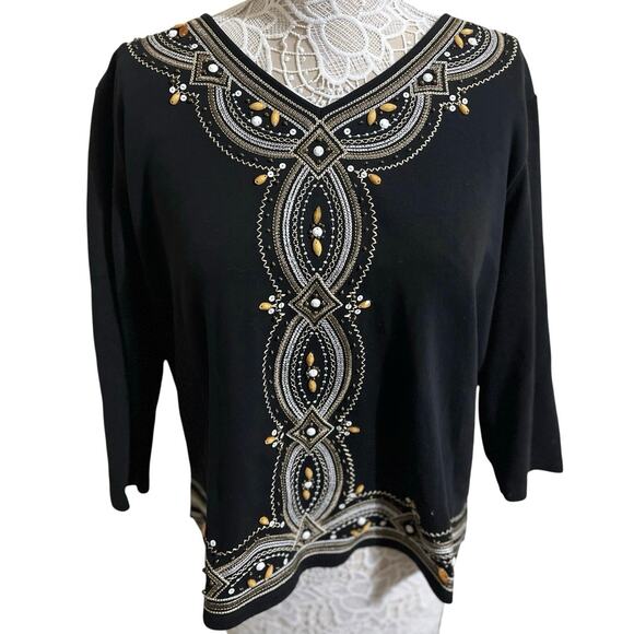 Alfred Dunner Black Boho Top -Womens Size Large - Picture 1 of 7